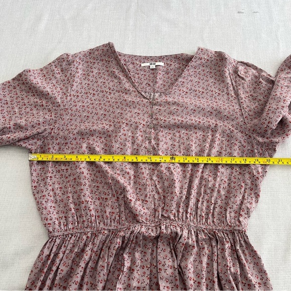 Uniqlo Ditsy Floral 3/4 Blouson Sleeve Midi Dress Size L - Picture 9 of 10